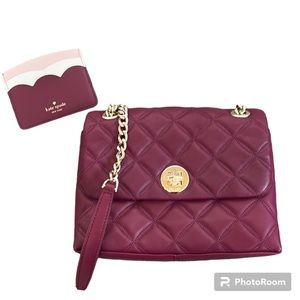 KATE SPADE NATALIA SMALL FLAP CROSSBODY BLACKBERRY and matching id wallet